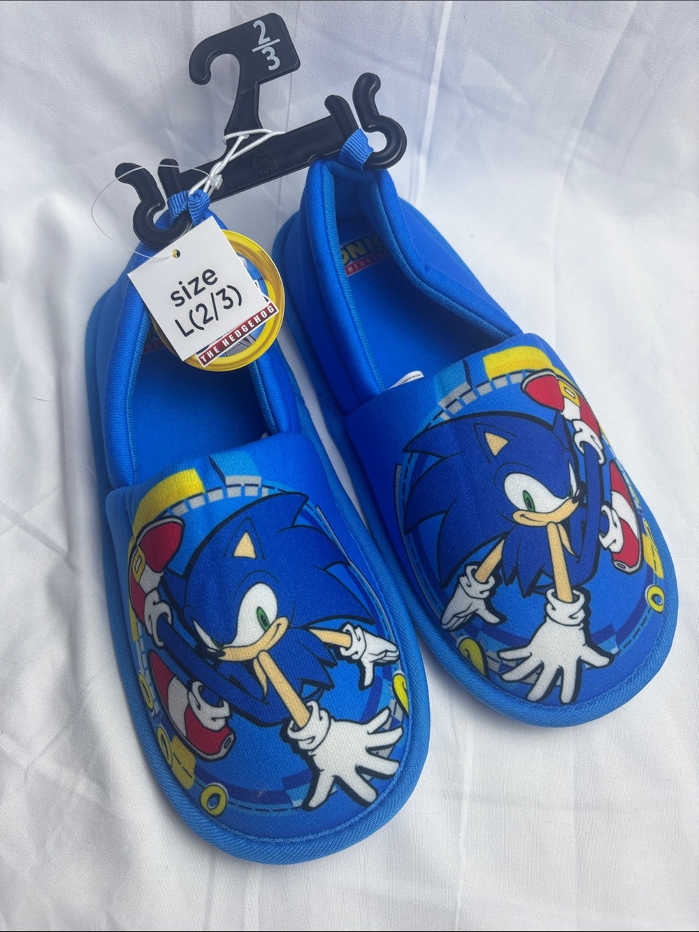 BNWT Sonic The Hedgehog Kids Blue Slip-On Slippers. Size L 2/3